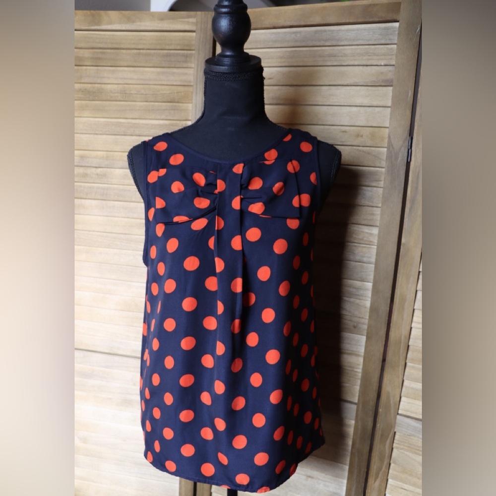 Elodie Polka Dot Sleeveless Top - Navy and Red